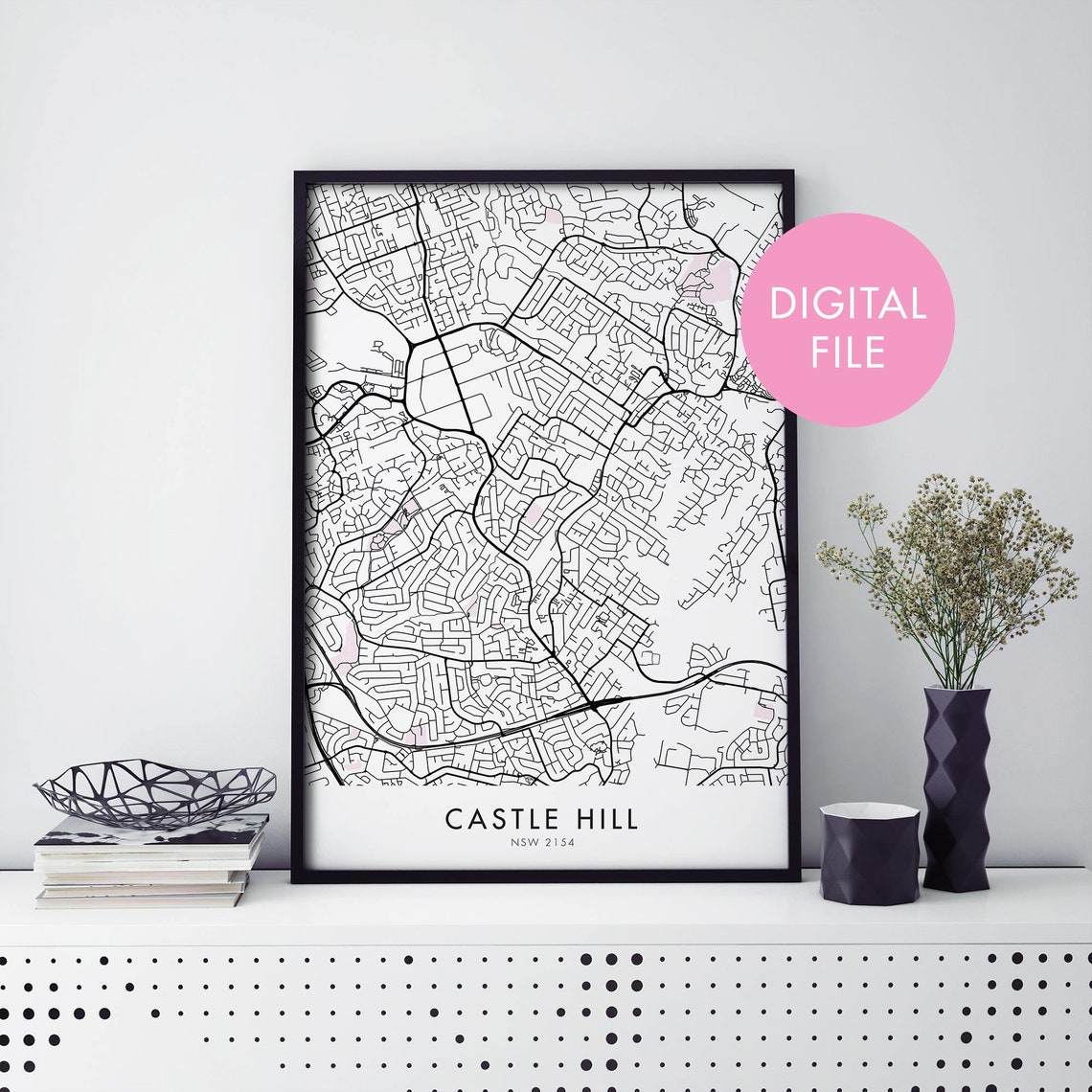 Castle Hill Sydney Minimalist City Street Map Black and White Poster