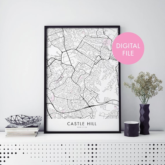 Castle Hill Sydney Minimalist City Street Map Black and White Poster