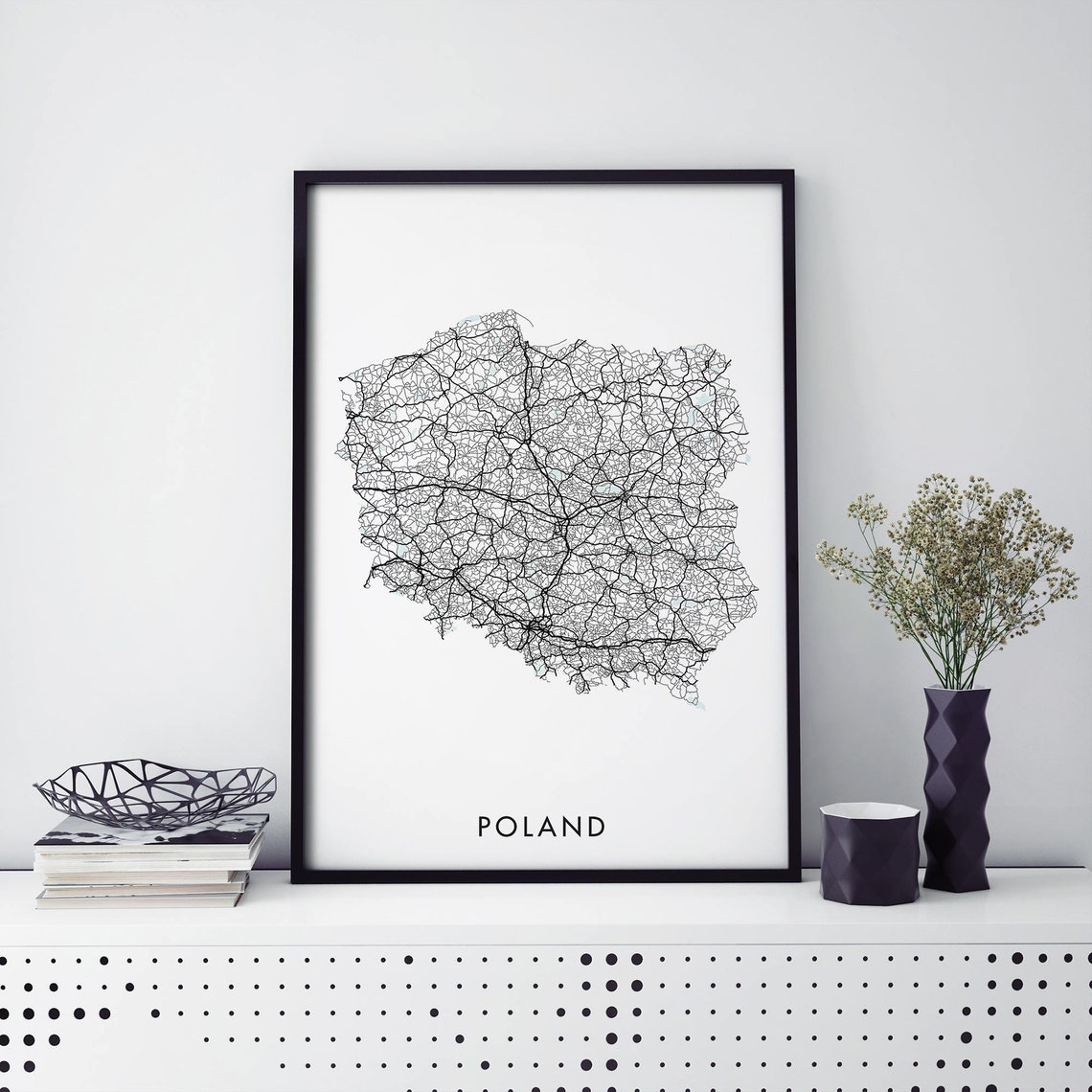 Poland Country Road Network Map Minimalist Line Art Wall Poster