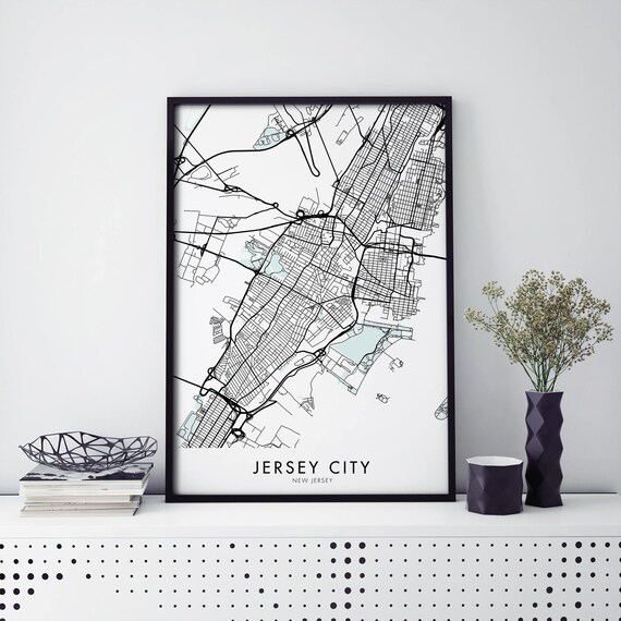 Jersey City New Jersey Minimalist Street Map Black White Urban Poster