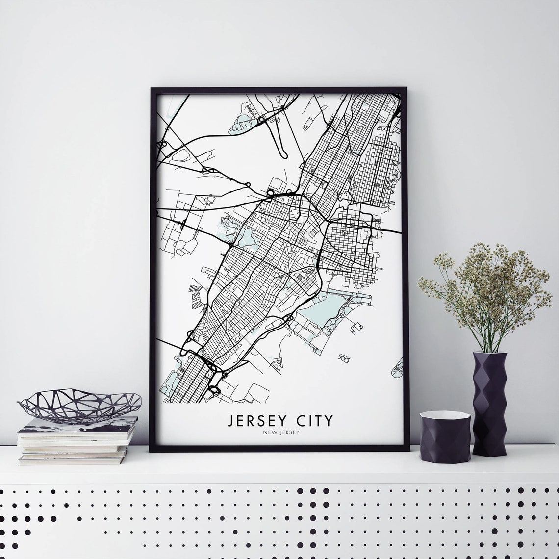 Jersey City New Jersey Minimalist Street Map Black White Urban Poster