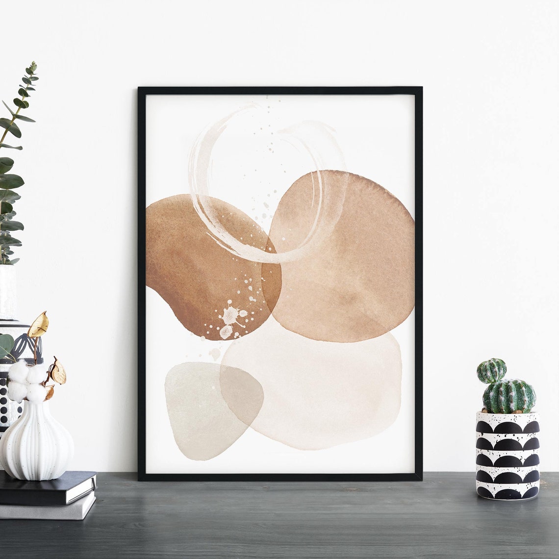 Neutral Tan Circle Watercolor Abstract Modern Minimal Wall Poster