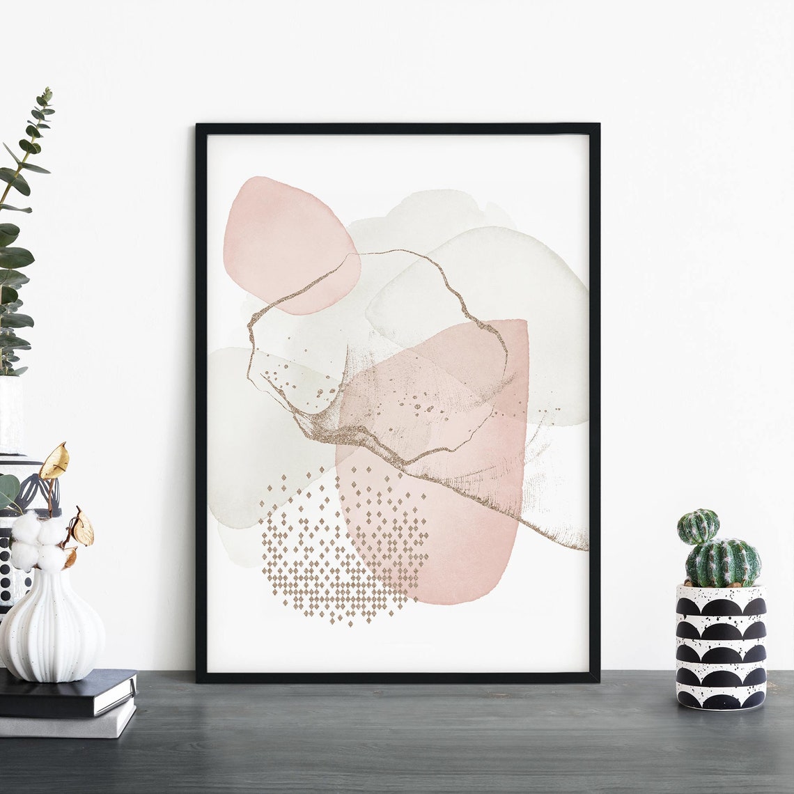 Blush Pink and Gold Fleck Organic Abstract Watercolor Art Print