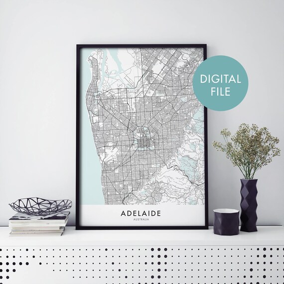 Coastal Teal Water Adelaide Australia City Street Map Poster