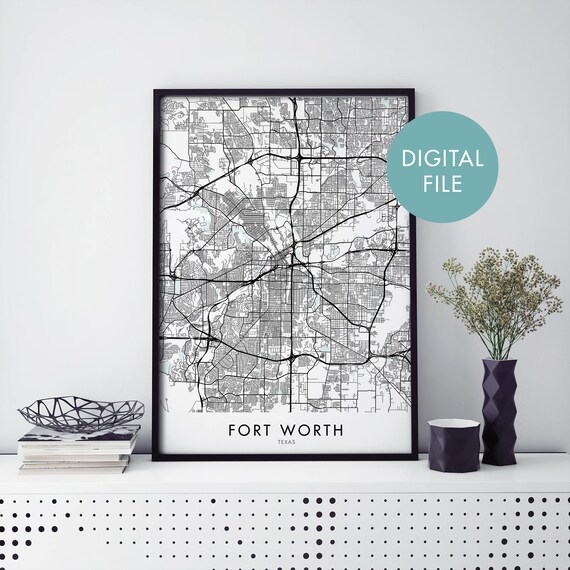Fort Worth Texas City Map Digital File Minimalist Art Poster