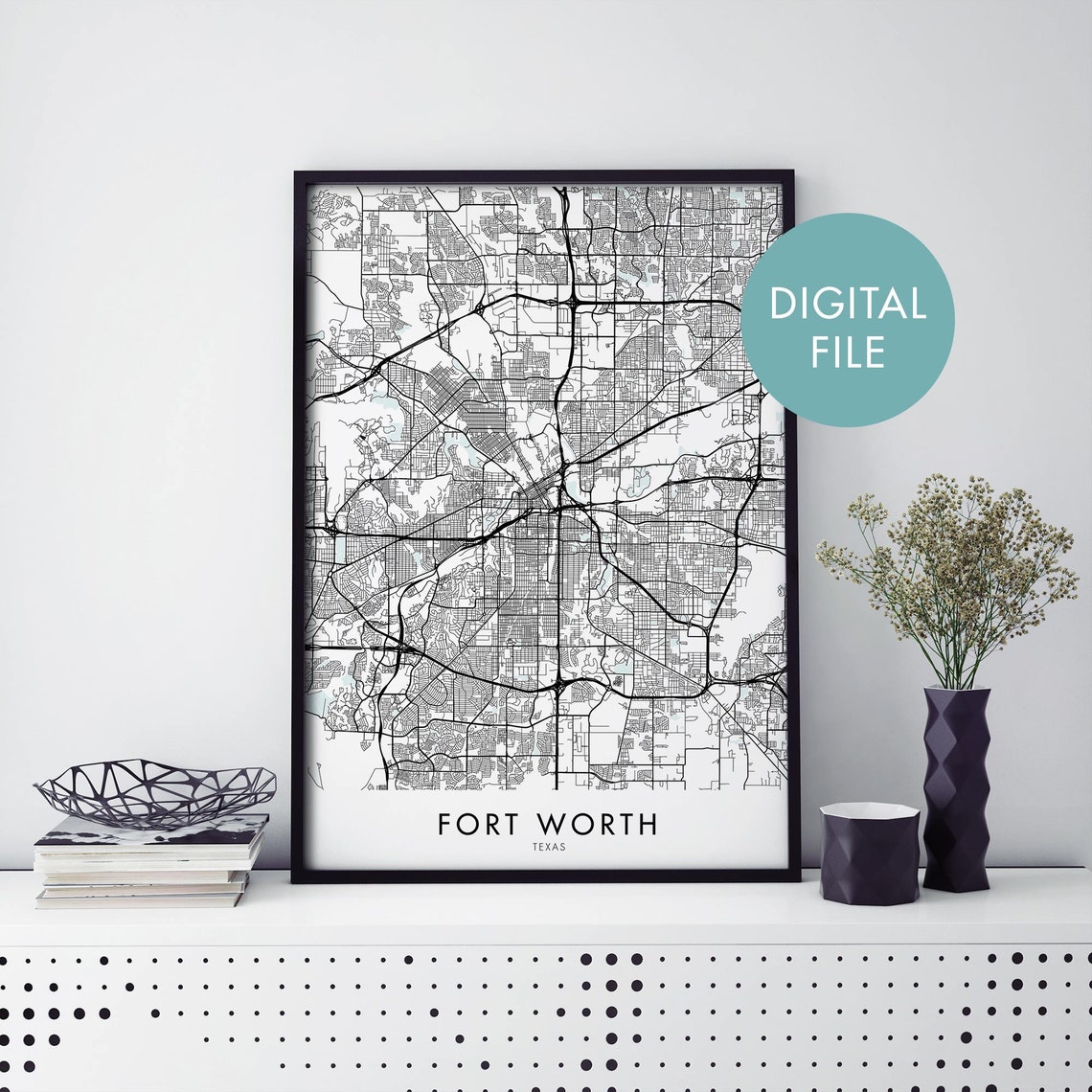 Fort Worth Texas City Map Digital File Minimalist Art Poster