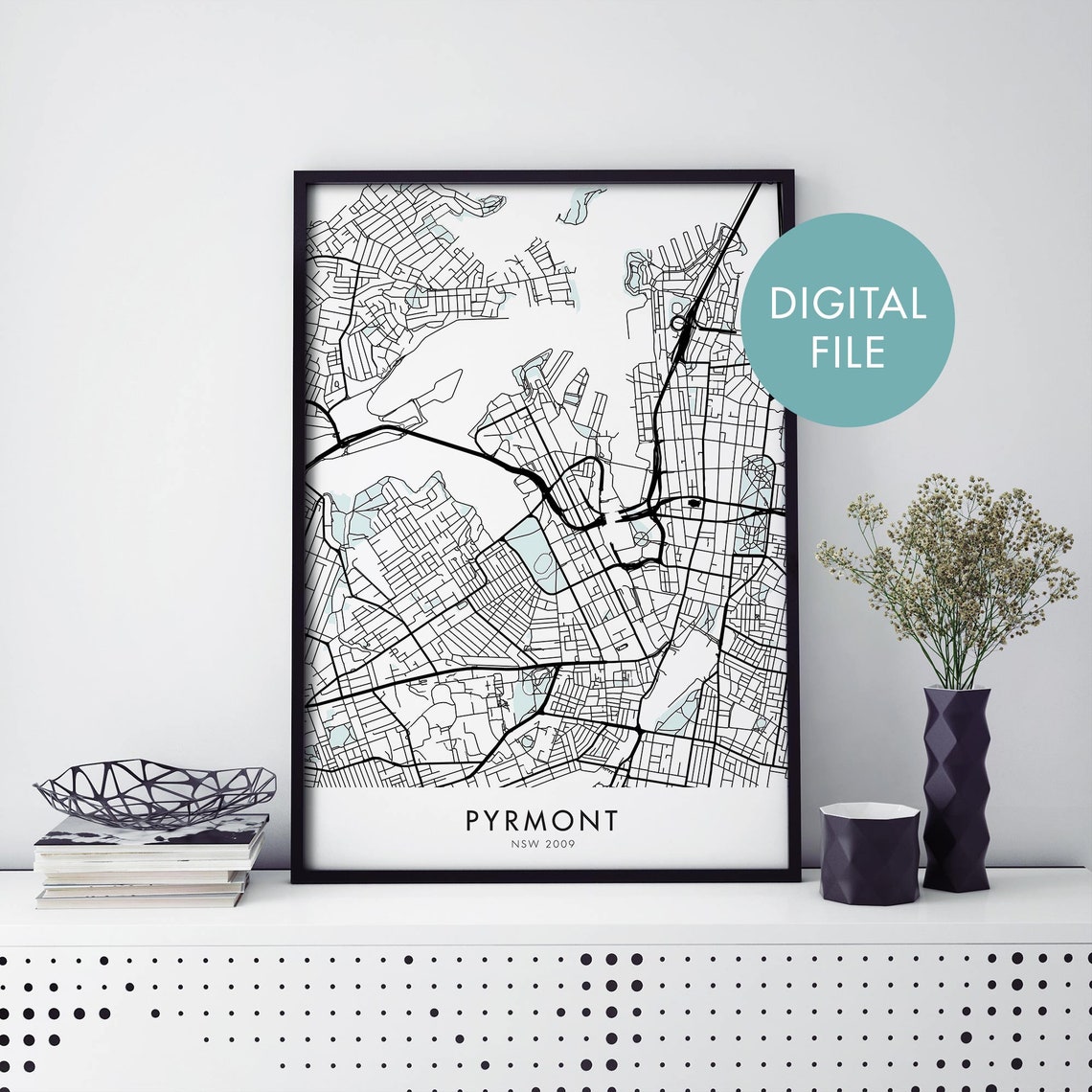 Pyrmont Sydney Australia Bold Black Street Map Travel Poster