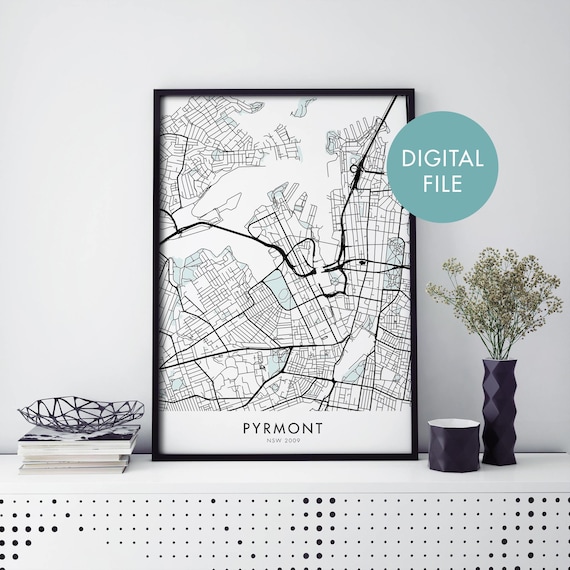 Pyrmont Sydney Australia Bold Black Street Map Travel Poster