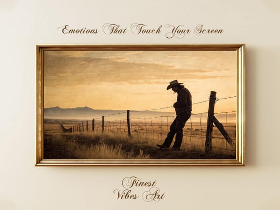 Cowboy Sunset Silhouette Art For Samsung Frame Tv Rustic Western Ranch Decor