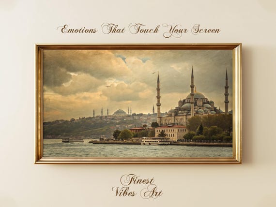 Vintage Istanbul Skyline Art Bosphorus Sunset Mosque Landscape Ottoman Style