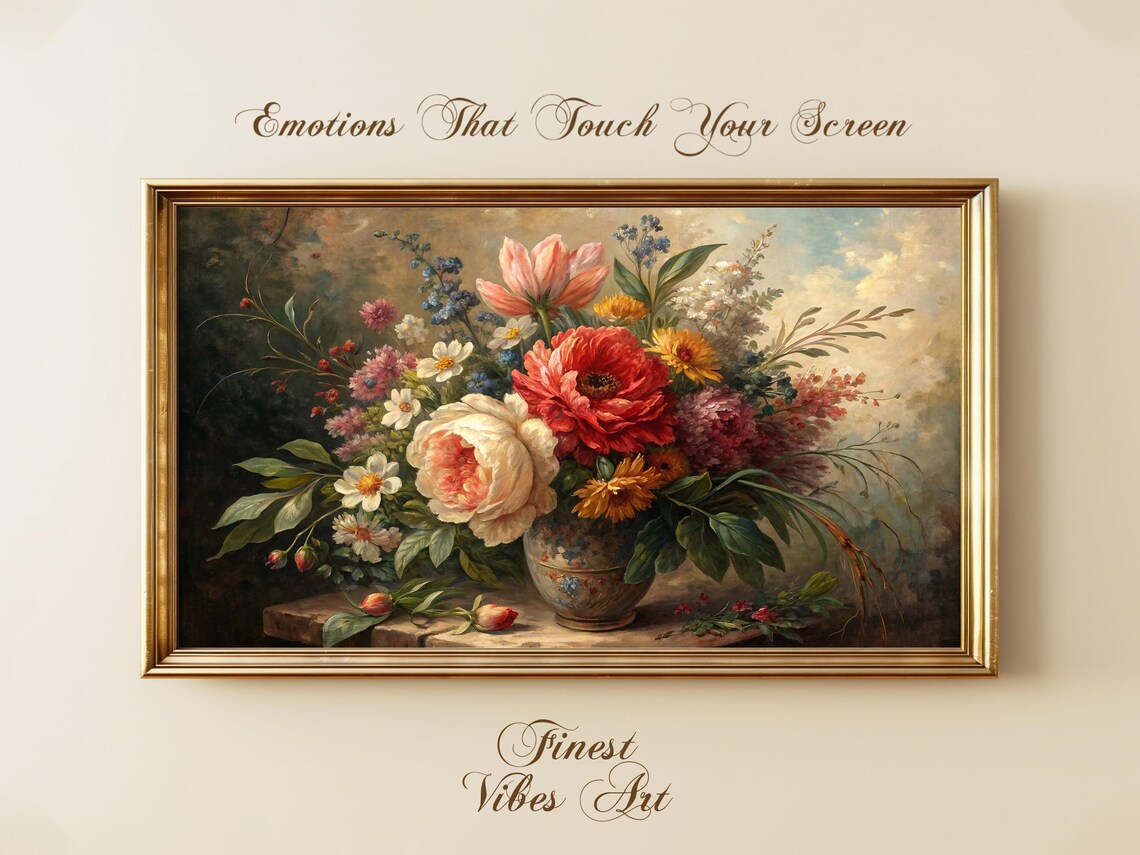 Floral Still Life Poster Antique Vase Peony Rose Oil Painting Art