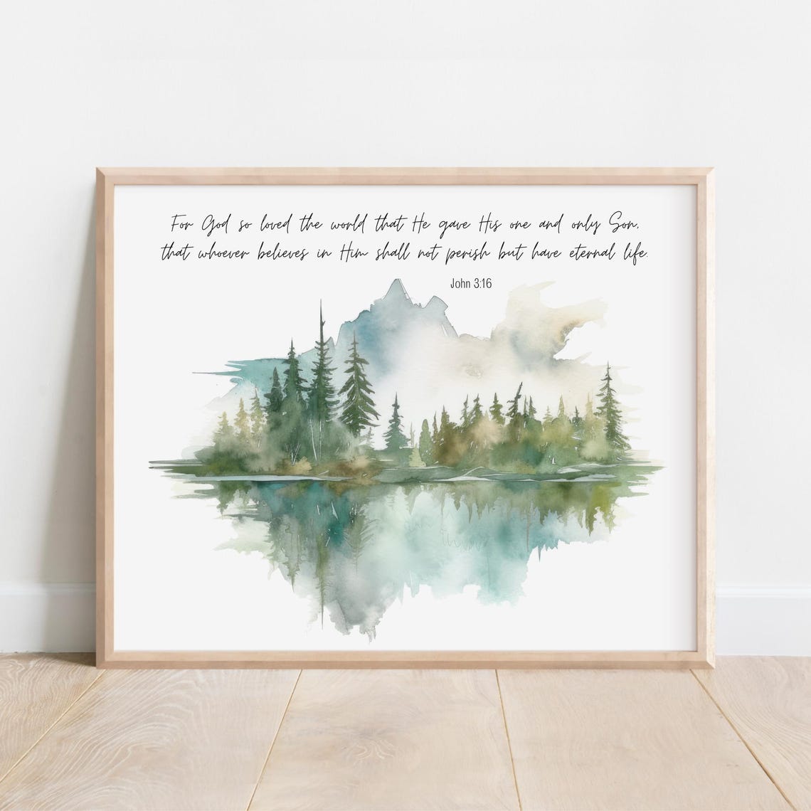 John 3:16 For God So Loved the World Mountain Lake Verse Poster