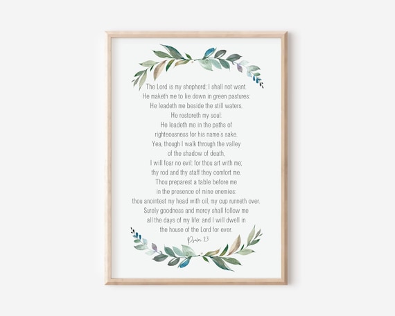 Psalm 23 The Lord Is My Shepherd I Shall Not Want Bible Verse Wall Art Scripture Print Christian Gift He Restores Soul Watercolor