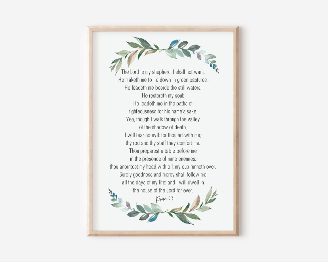 Psalm 23 The Lord Is My Shepherd Bible Verse Watercolor Wall Art