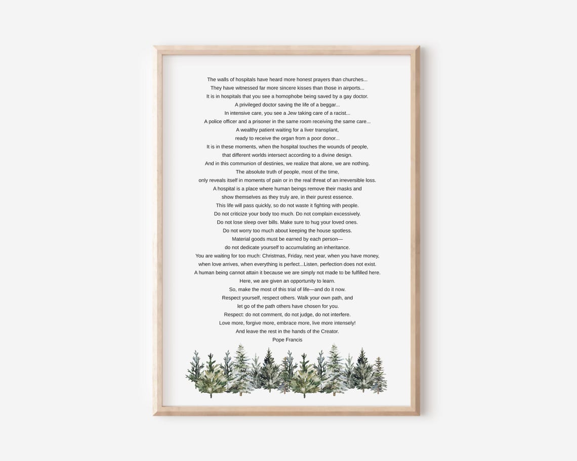 Hospital Prayer Attributed To Pope Francis Poster Inspirational Pines