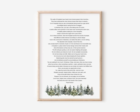 Hospital Prayer Attributed To Pope Francis Poster Inspirational Pines