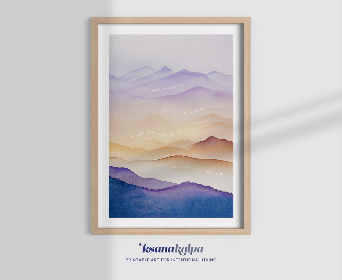 Let Your Story Go Pastel Mountain Layers Breath Mindfulness Poster