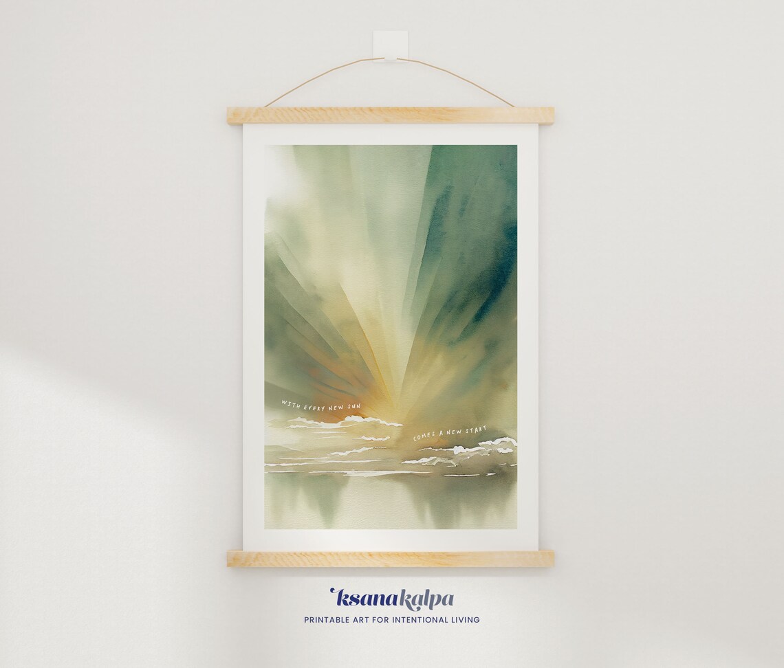Every New Sunrise New Start Golden Sunbeam Watercolor Poster - Image 2