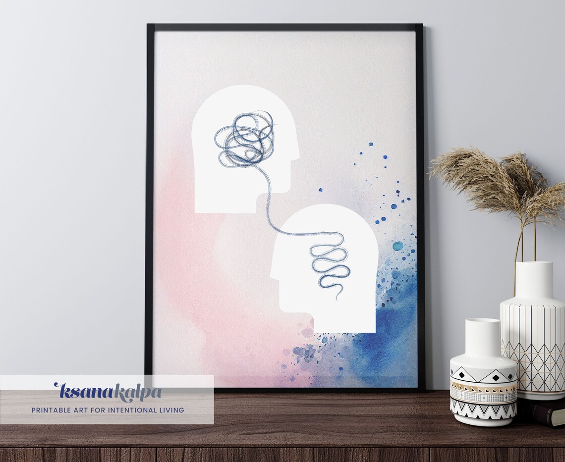 Tangled and Calm Mind Heads Watercolor Mental Health Art Poster - Image 3