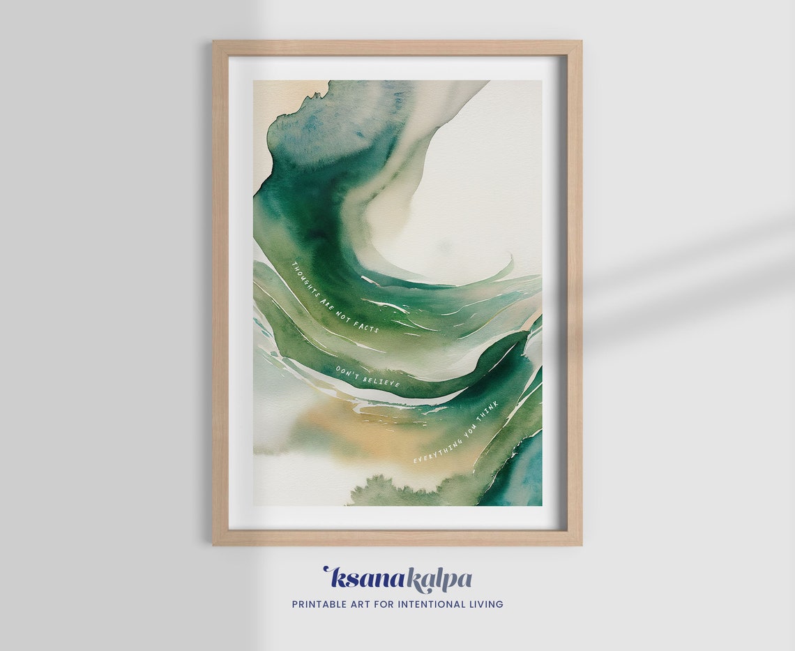 Thoughts Are Not Facts Emerald Green Swirl Mindfulness Quote Poster