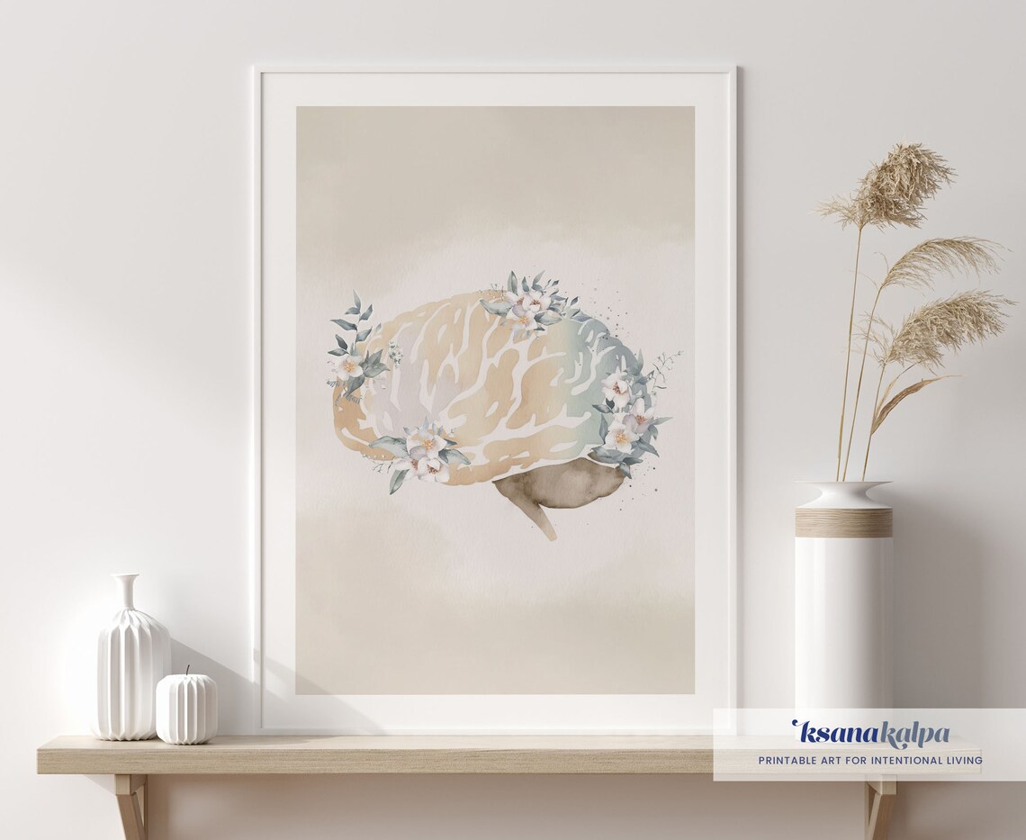 Floral Brain Watercolor Anatomical Art Botanical Study Poster - Image 2