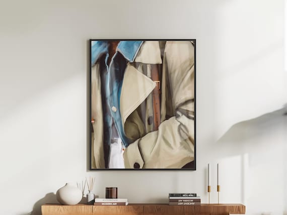 Beige Trench Coat Detail Abstract Fashion Oil Painting Style Poster