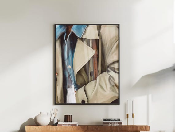 Trench Coat Oil Painting Art Print Parisian Fashion