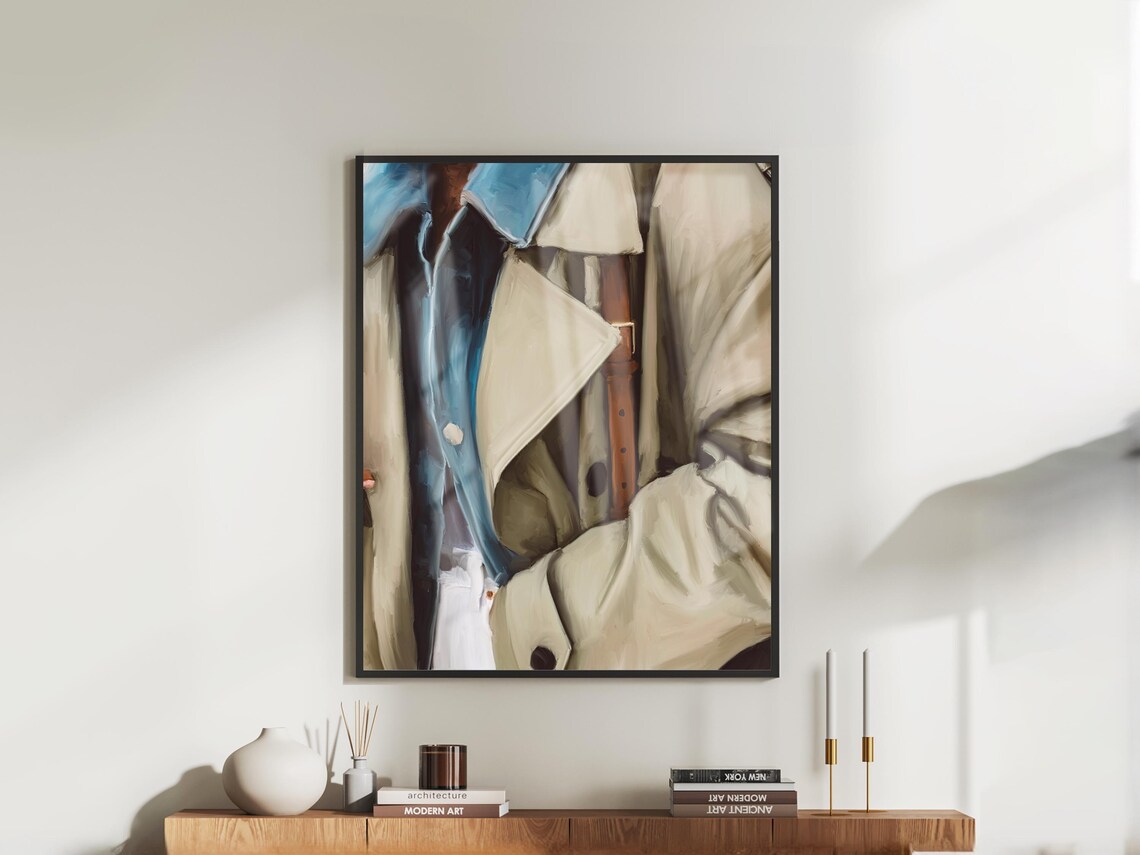 Beige Trench Coat Detail Abstract Fashion Oil Painting Style Poster