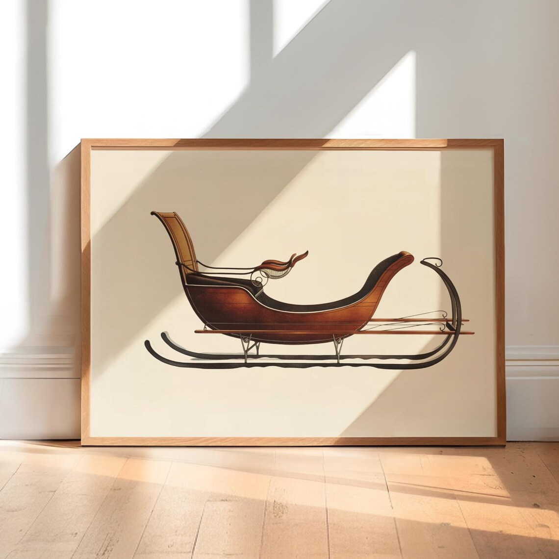 Vintage Wooden Christmas Sleigh Minimal Elegant Holiday Poster