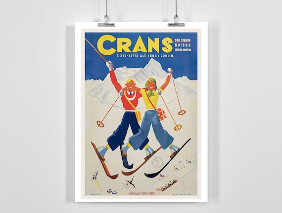 Cransmontana Sierre Switzerland Vintage Ski Poster