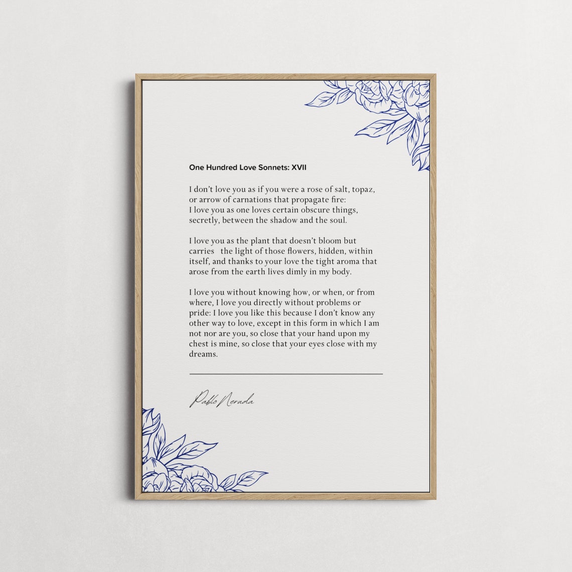 Pablo Neruda One Hundred Love Sonnets XVII Poster Love Poem Gift - Image 4