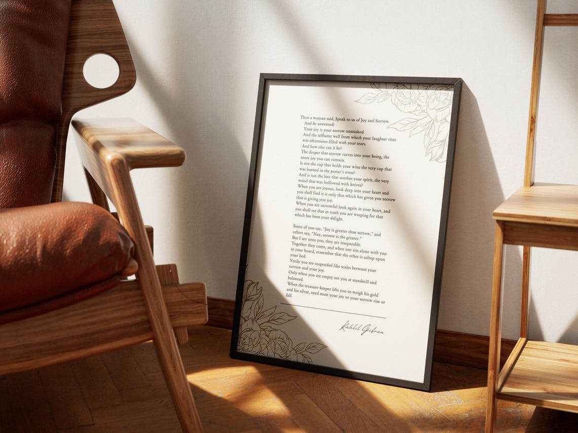 Kahlil Gibran On Joy And Sorrow The Prophet Literary Quote Poster - Image 7
