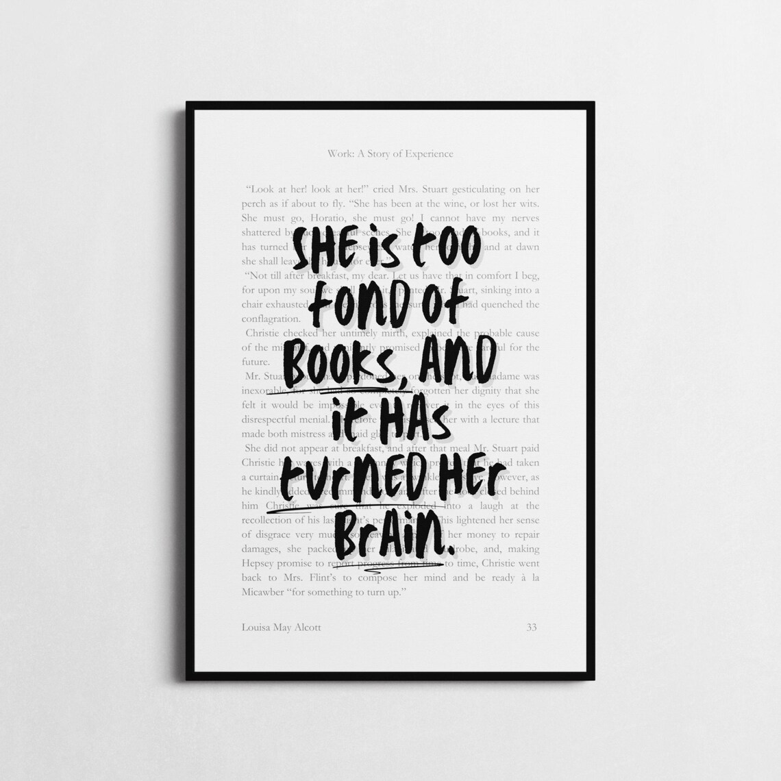 Louisa May Alcott She Is Too Fond Of Books Book Page Art Print