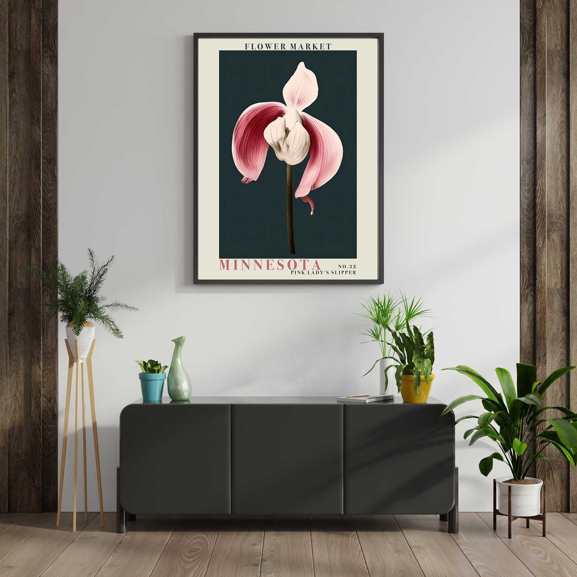Minnesota Flower Market Pink Lady's Slipper Orchid Botanical Poster - Image 2