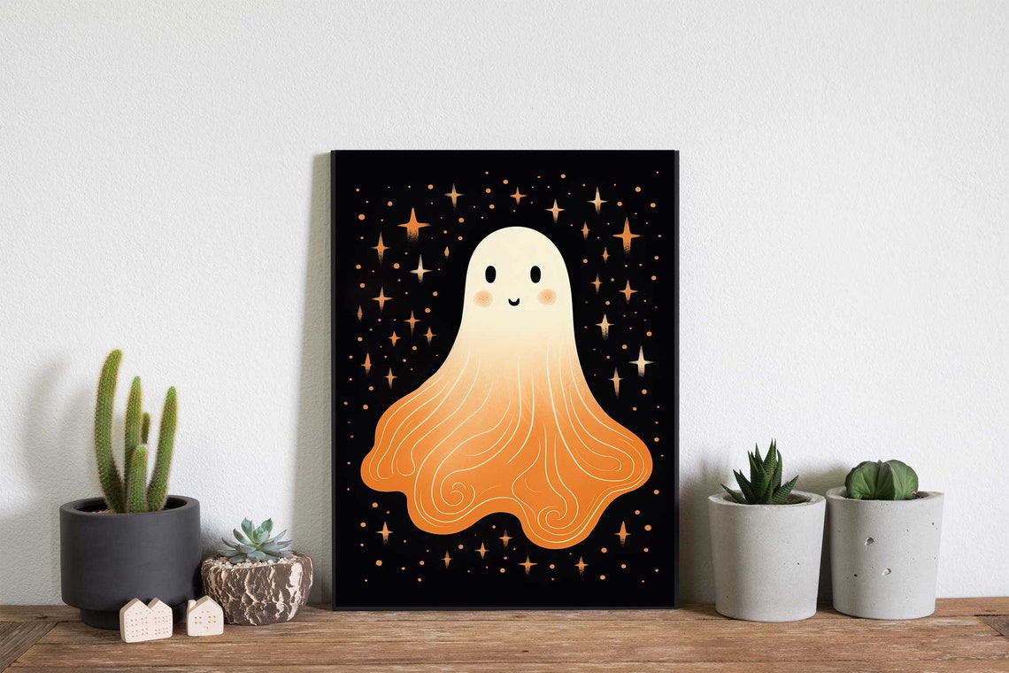 Cute Ghost Print Halloween Decor Cottagecore Spooky Halloween Wall Art - Image 2