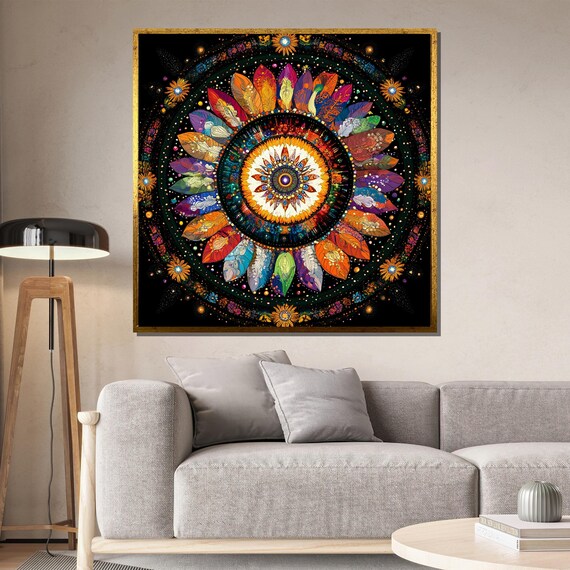 Colorful Mandala Feather Psychedelic Art Print
