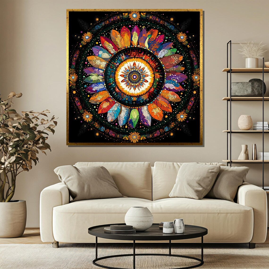 Colorful Mandala Feather Psychedelic Art Print - Image 3