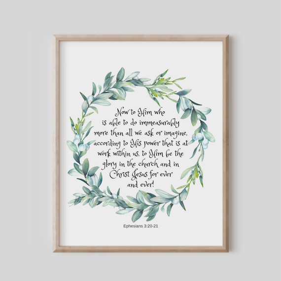 Ephesians 3:20-21 Immeasurably More Greenery Wreath Art Poster