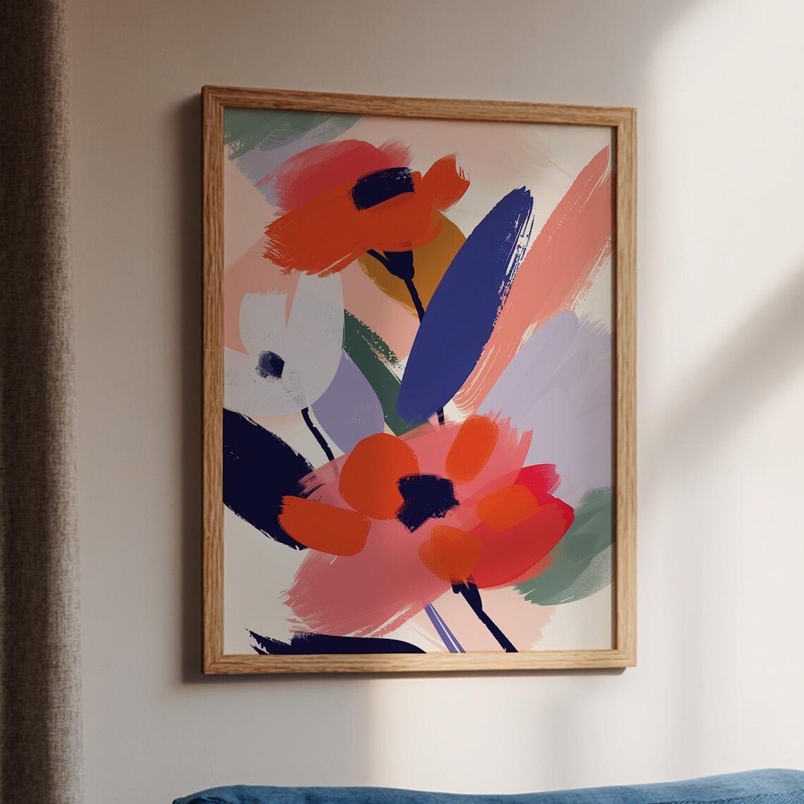 Pastel Boho Floral Print Abstract Botanical Wall Art