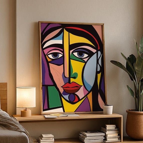 Bold Wall Art For Living Room Abstract Woman Face Print Modern Colorful Poster Home Decor