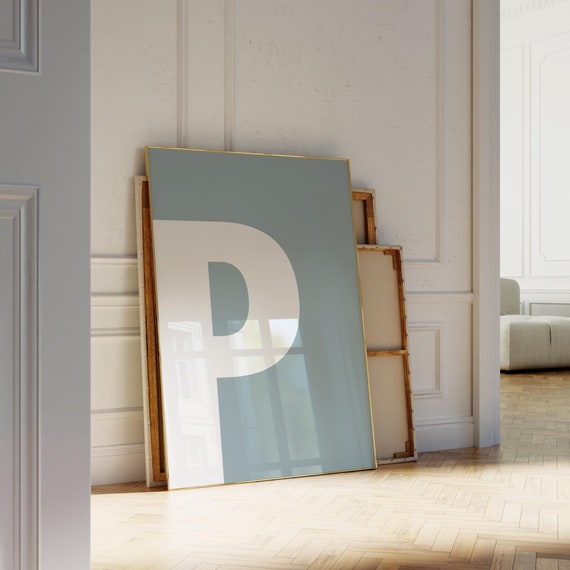 Monogram P Wall Art Blue Alphabet Poster Minimalist Letter Capital Initial Print