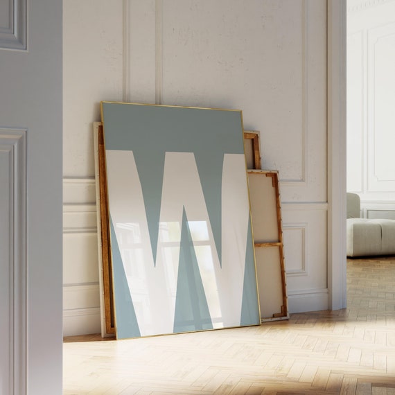 Monogram W Print Blue Alphabet Poster Initial Art Minimalist Letter Big Sign