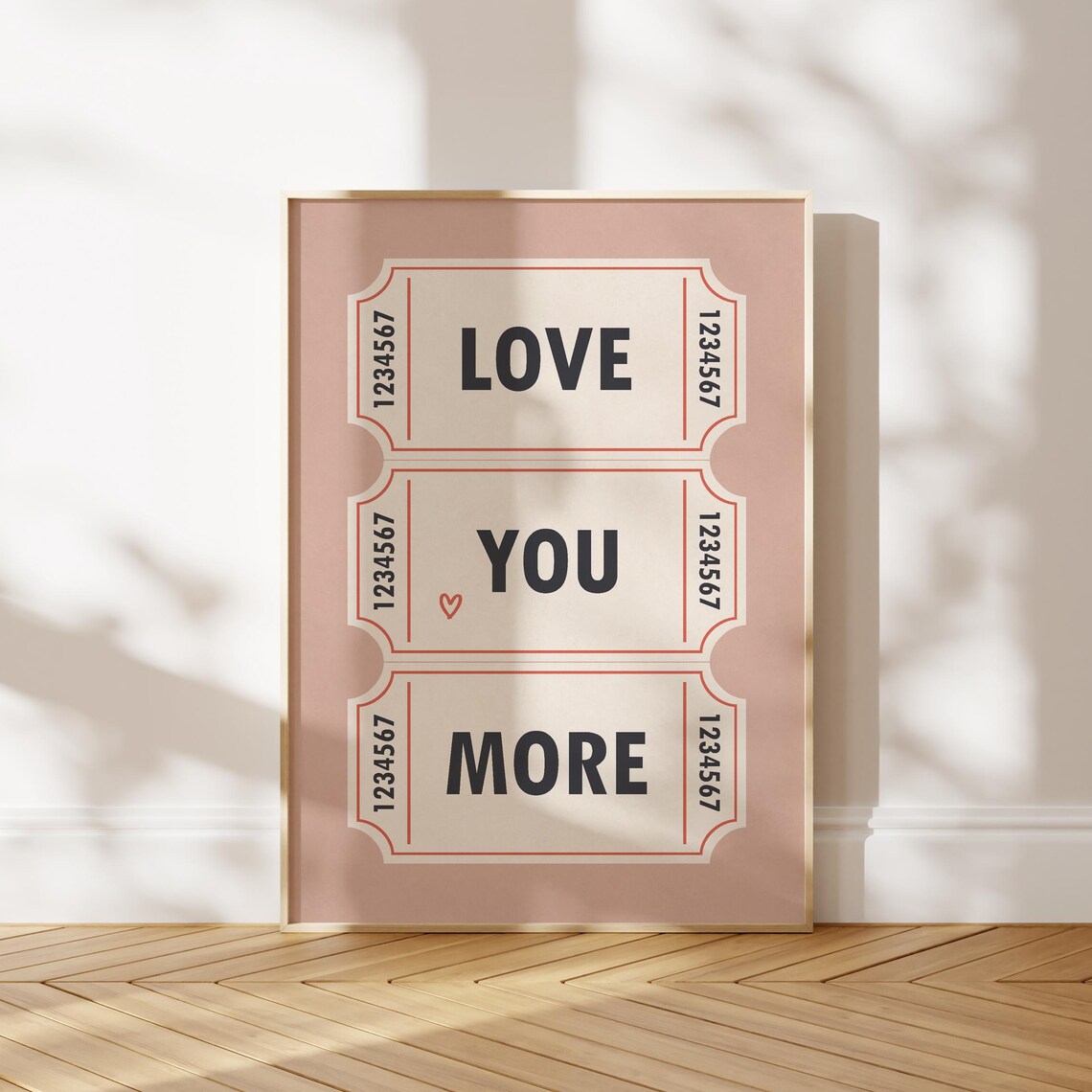 Love You More Pink Ticket Poster Romantic Bedroom Trendy Gift Decor