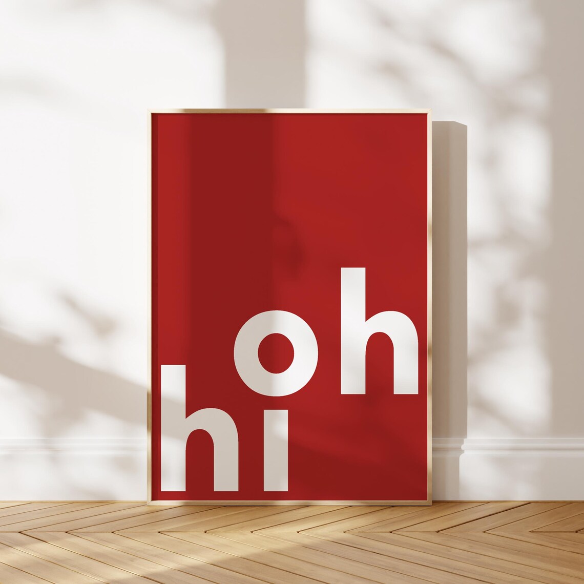 Oh Hi Bold White Typography Rich Red Minimalist Modern Poster