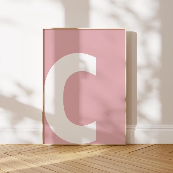 Pink Initial C Print Bold Alphabet Wall Art Capital Letter Poster Preppy Room Letters