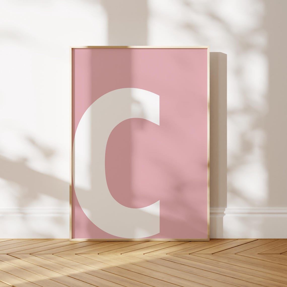Pink Letter C Bold Initial Alphabet Poster Preppy Nursery Wall Decor