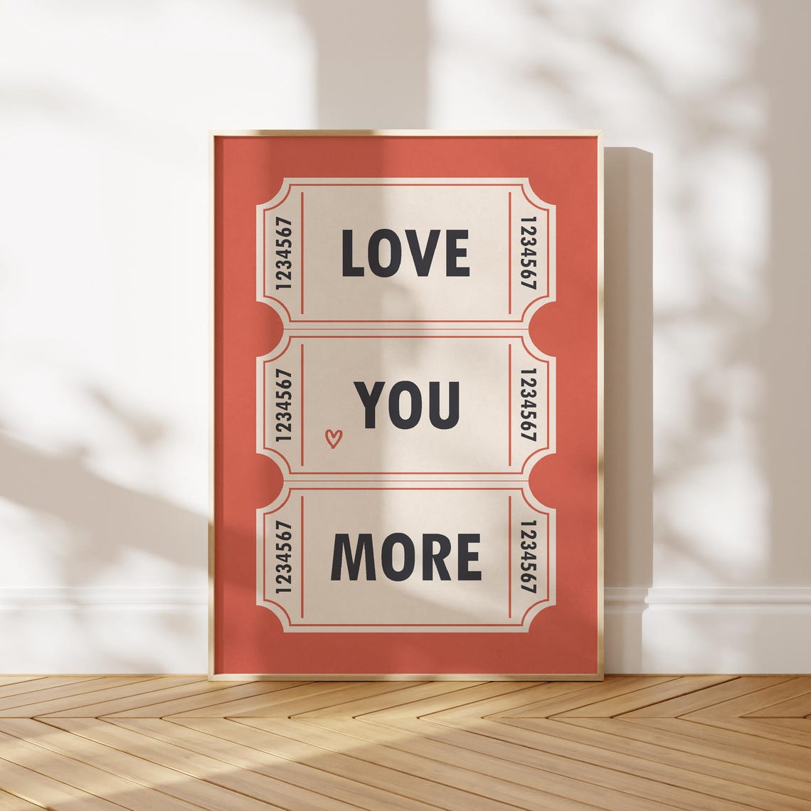 Love You More Retro Ticket Stubs Red Typography Trendy Wall Art