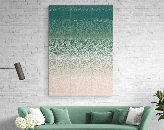 Deep Teal to Peach Ombre Speckled Gradient Abstract Poster Art