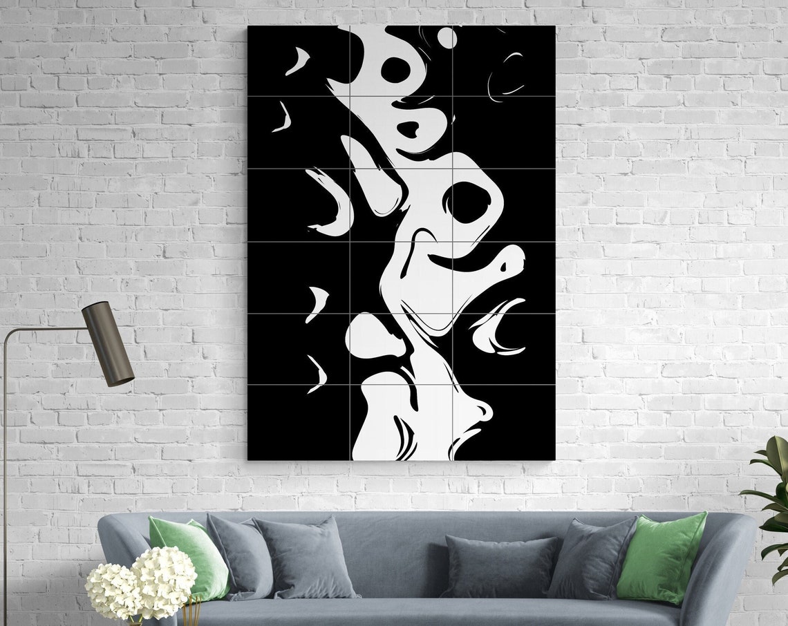 Black White Fluid Abstract Organic Bold Shapes Modern Art Poster