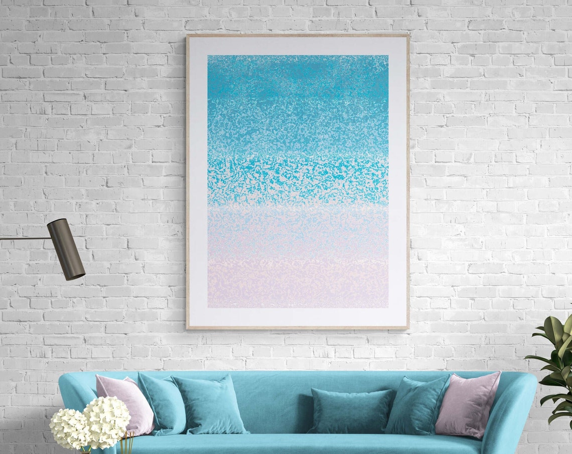 Turquoise to White Ombre Speckled Gradient Abstract Poster Art